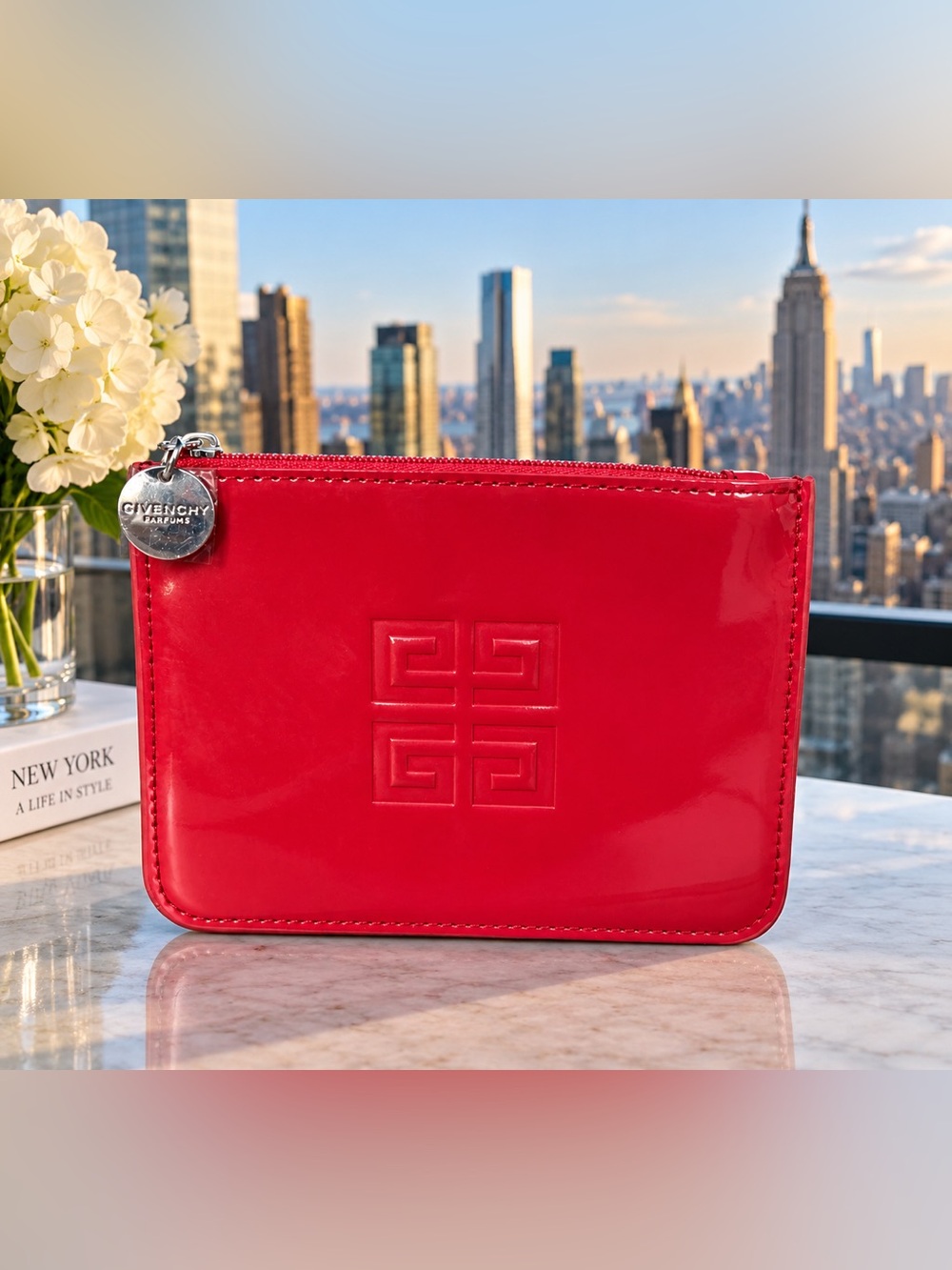 Givenchy Red Patent Leather Cosmetic Pouch with Logo Charm
